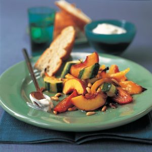 Roasted courgettes and peaches
